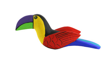 Isolated Brightly colored handcarved wooden toucan