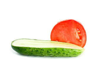 Halves of tomato and cucumber