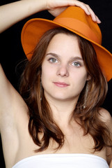 woman with orange hat