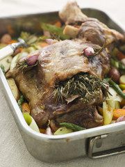 Slow Roasted Shoulder of Lamb Stuffed with Herbs
