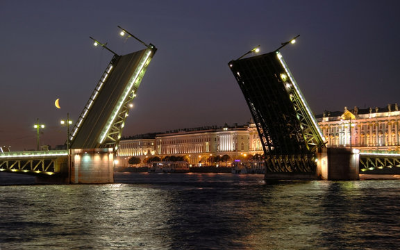 View of the open Palace Bridge. Saint-Petersburg, Russia