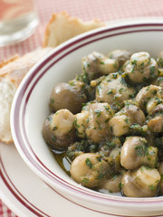 Bowl of Garlic Mushrooms with Rustic Bread