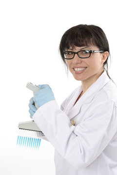 Laboratory worker programming pipette