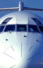 Front view of passenger jet airplane
