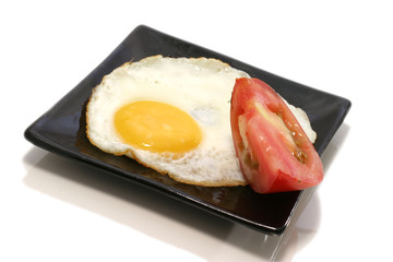 fried egg with tomato on dish