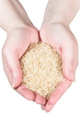 Rice in woman’s hands (isolated on white)