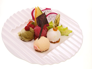 sorbet,grüner tee sorbet,exotische früchte,erdbeeren