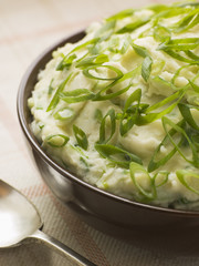 Bowl of Mashed Potato with spring onion