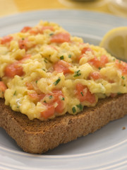 Scrambled Egg and Smoked Salmon on Brown Toast