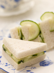 Cucumber Sandwich on White Bread with Afternoon tea