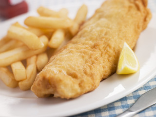 Fish and Chips with Lemon Slice
