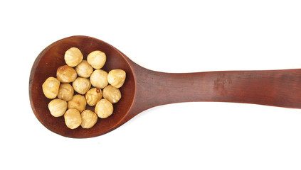 Hazelnuts roasted in wooden dish