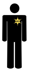 stick figure of a man wearing a sheriff's badge 