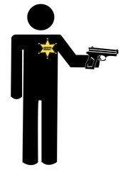 sheriff or police officer with gun drawn