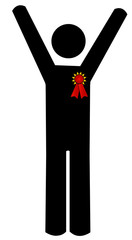 stick man or person with first place ribbon