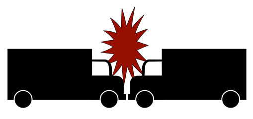 illustration of two trucks crashing head on 