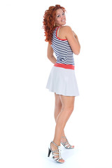 Beautiful woman with stripped vest