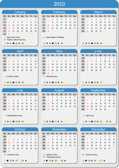 Calendar 2010 US. Start of week Sunday