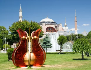 Crédence de cuisine en verre imprimé la Turquie Mosquée Ayasofya et tulipe