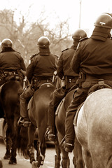 riot or protest soldiers of a police state policemen on horse