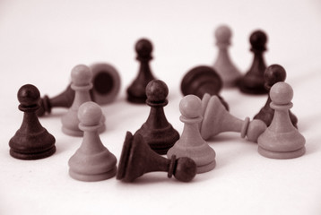 pawns standing and fallen