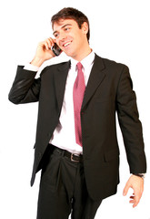 business man talking on cell mobile phone making a deal