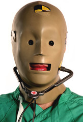 weird crash test dummy medical worker in medicine