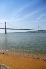 Suspension bridge in the city of Lisbon, Portugal.