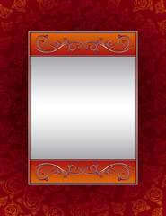 red background with decorative roses