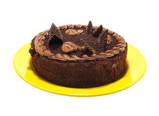 Chocolate cake isolated on white