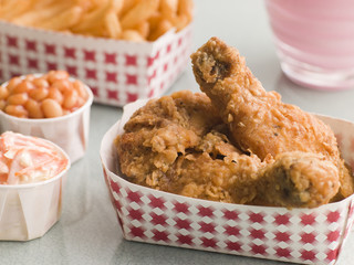 Southern Fried Chicken Coleslaw Baked Beans Fries