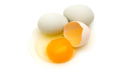 home eggs from village on white background.