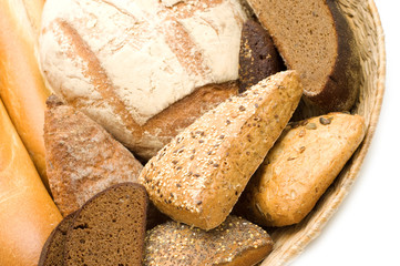 bread assortment on white background