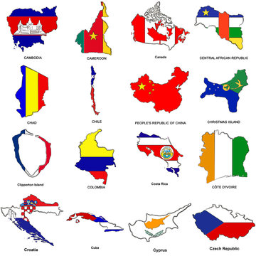 world flag map sketches collection 03
