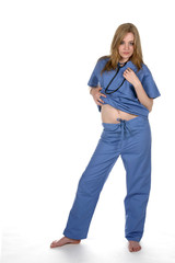 sexy woman in blue scrubs