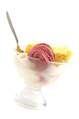 yellow and pink color ice cream over white