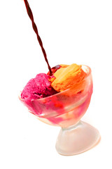 strawberry and lemon ice cream over white