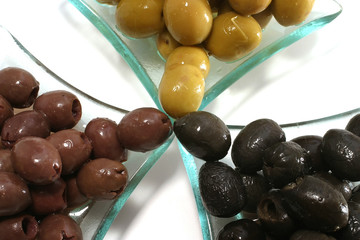 green, black and brown olives