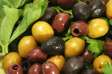 different  olives and green salad