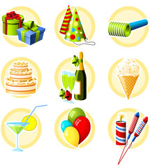 Birthday and celebration objects icon set
