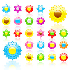 Glossy flower icon set - vector