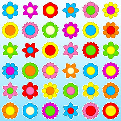 Flower icon set - seamless background - vector