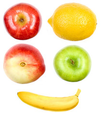 A set of fruits on white