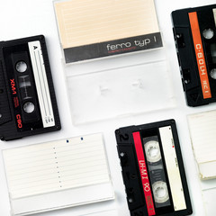 cassettes and cases isolated on white