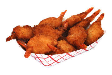 Fried shrimp basket isolated on white background. - 8363647