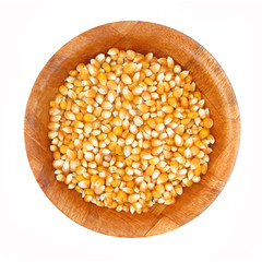 Corn maize kernels in wooden dish