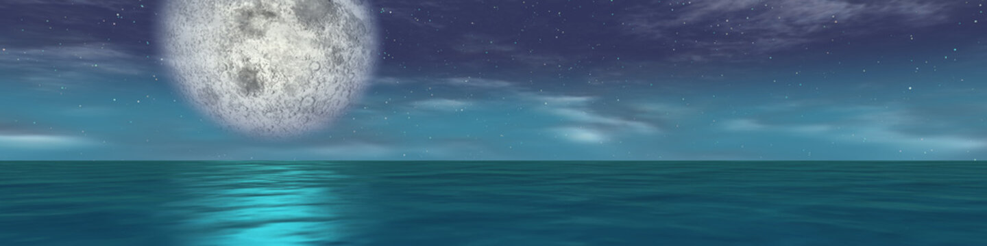panoramic sea moon night
