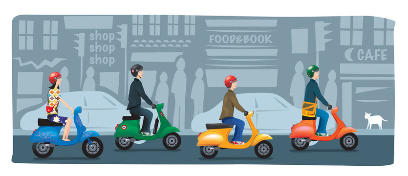 bande de scooters en ville