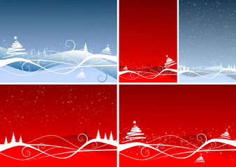Set of five abstract christmas background