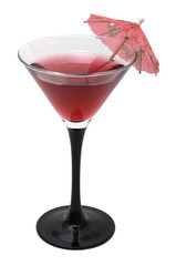 Red cocktail with an umbrella